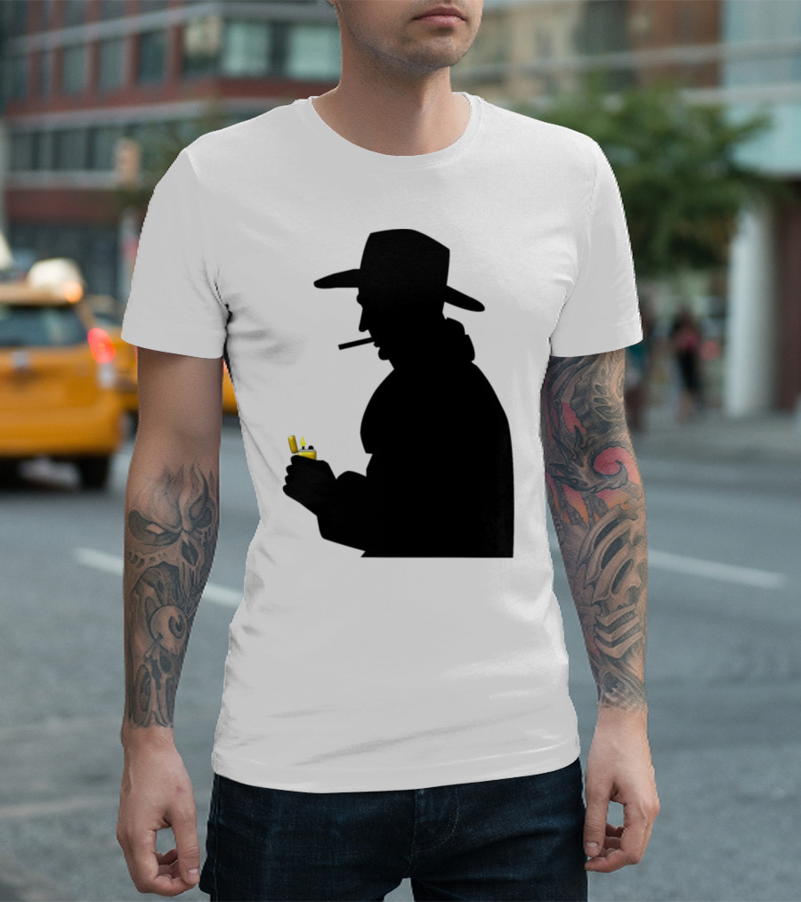 Cowboy Smoking Silhouette With Yellow Lighter T-Shirt