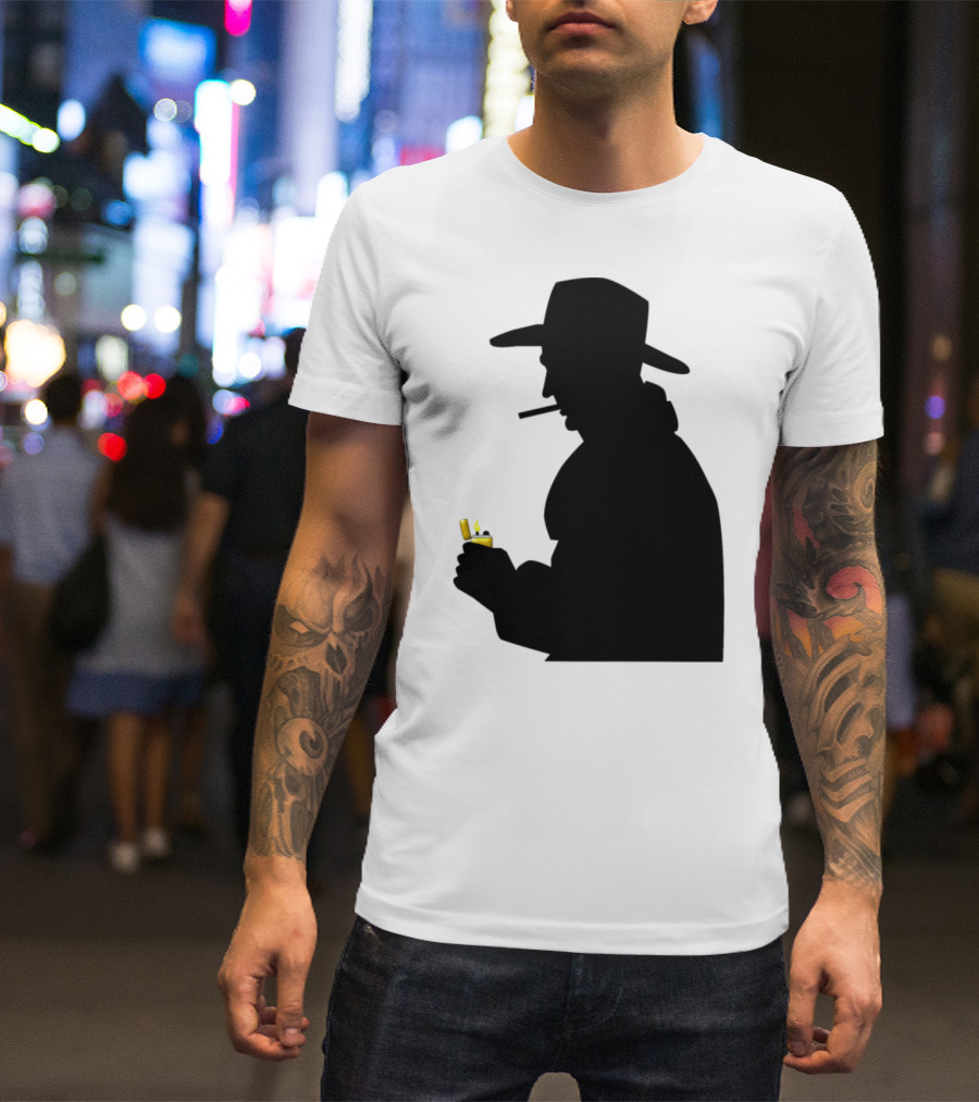 Cowboy Smoking Silhouette With Yellow Lighter T-Shirt