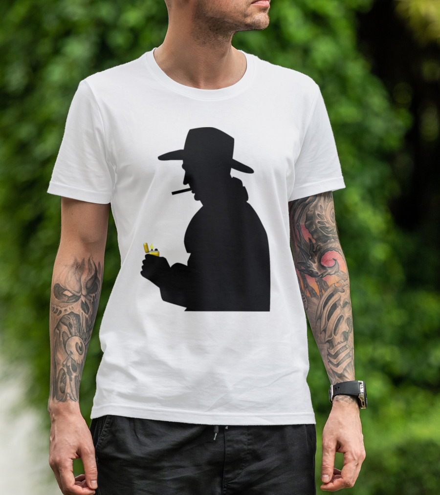 Cowboy Smoking Silhouette With Yellow Lighter T-Shirt