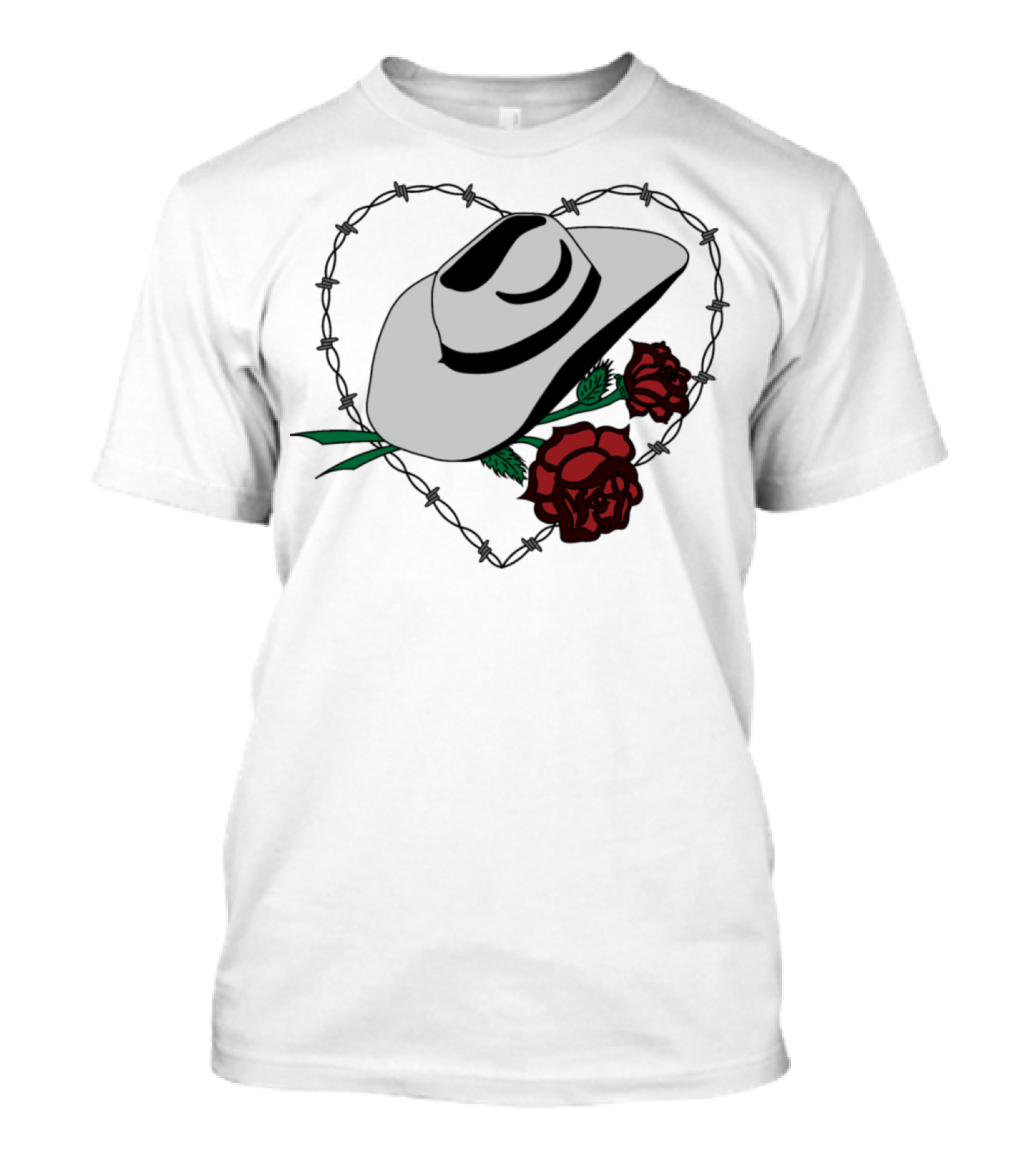Cowboy Hat Roses Barbed Wire Heart Valentine T-Shirt