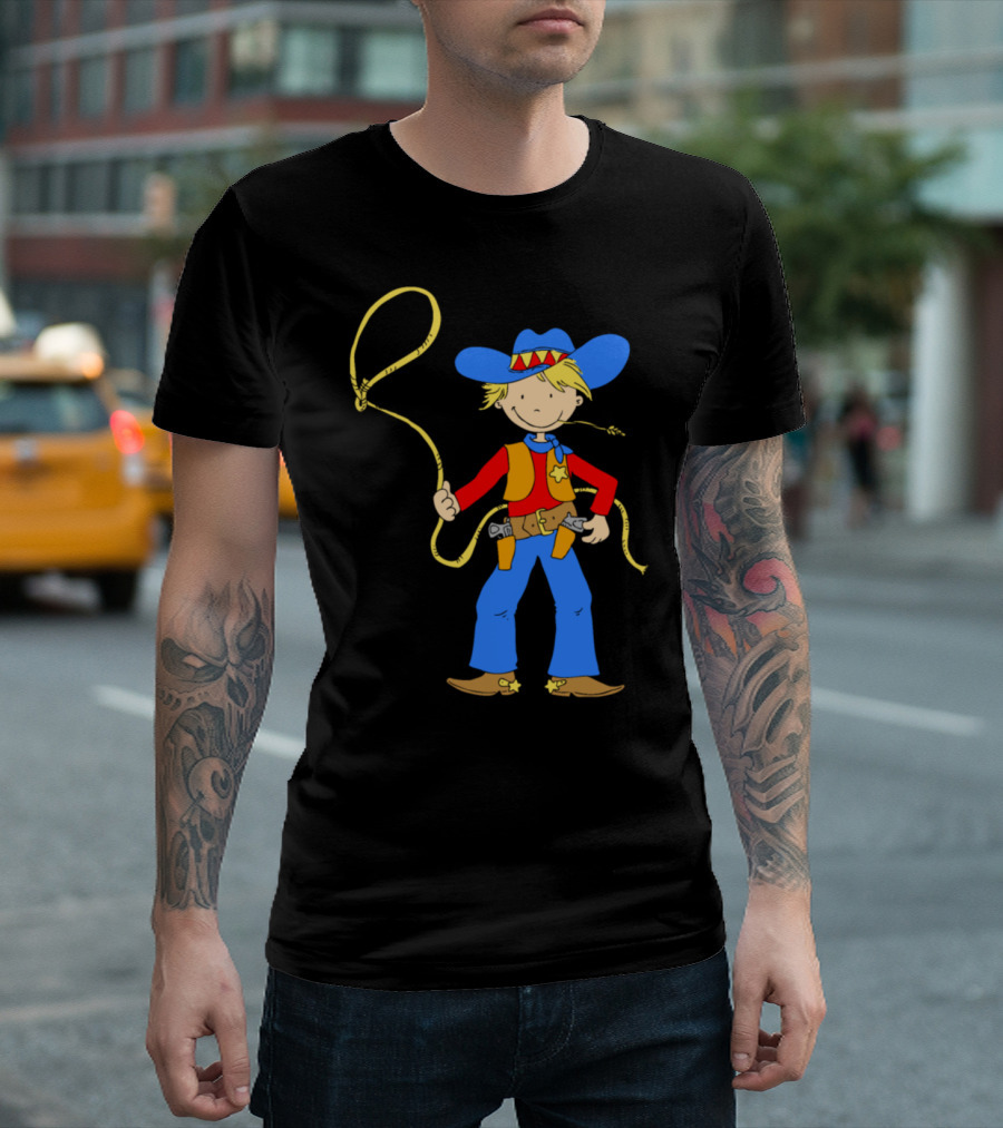 Cowboy With Lasso Blue Hat Red Shirt Yellow Lasso Cartoon T-Shirt