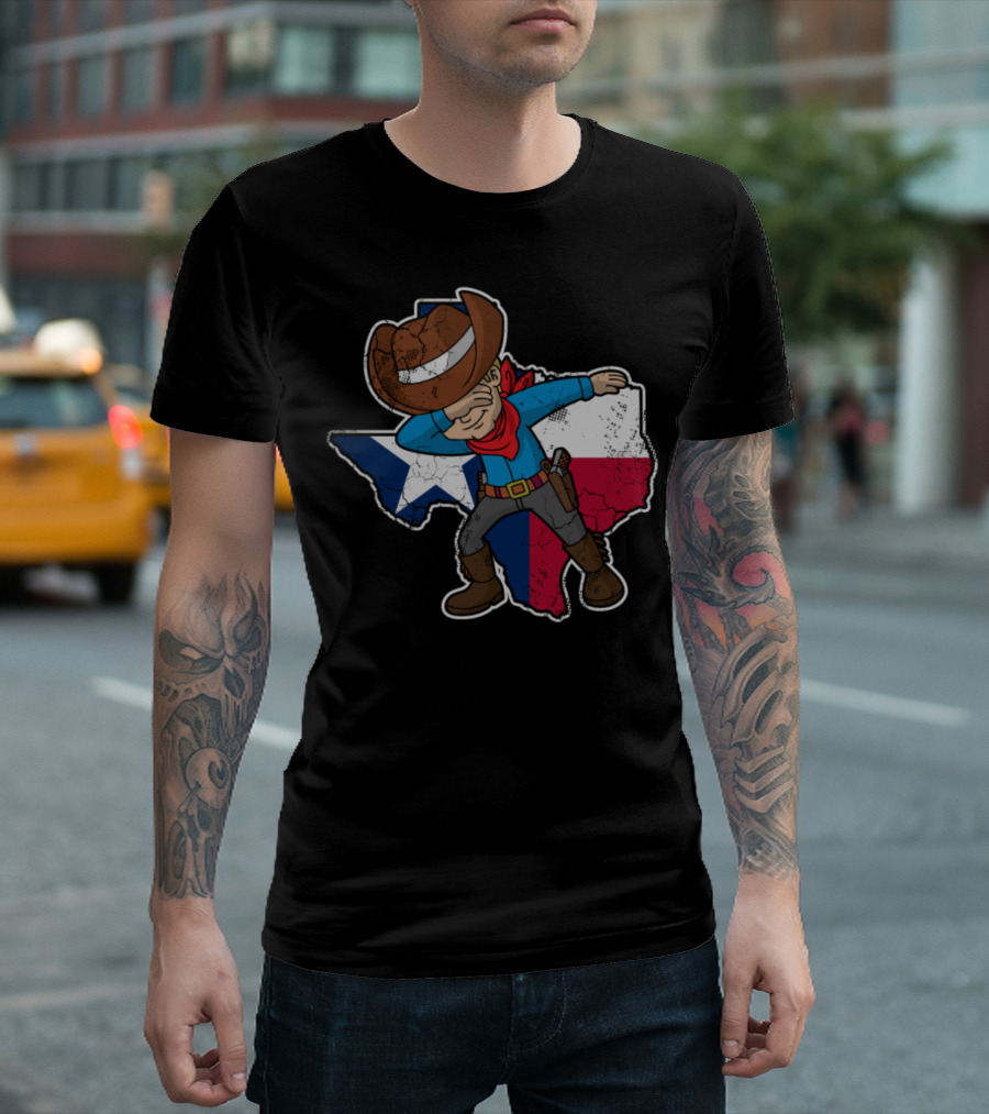 Dabbing Cowboy On Texas Flag Background Texan T-Shirt