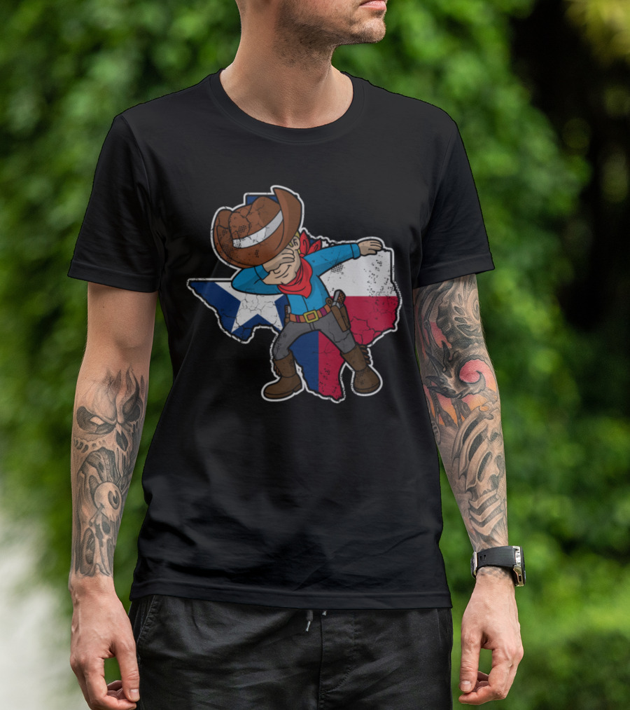 Dabbing Cowboy On Texas Flag Background Texan T-Shirt