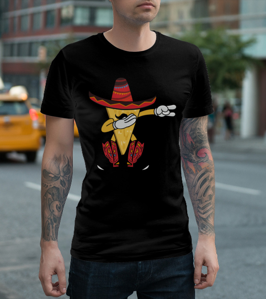 Dabbing Nacho Sombrero Cinco De Mayo Taco Chip with Mustache and Boots T-Shirt