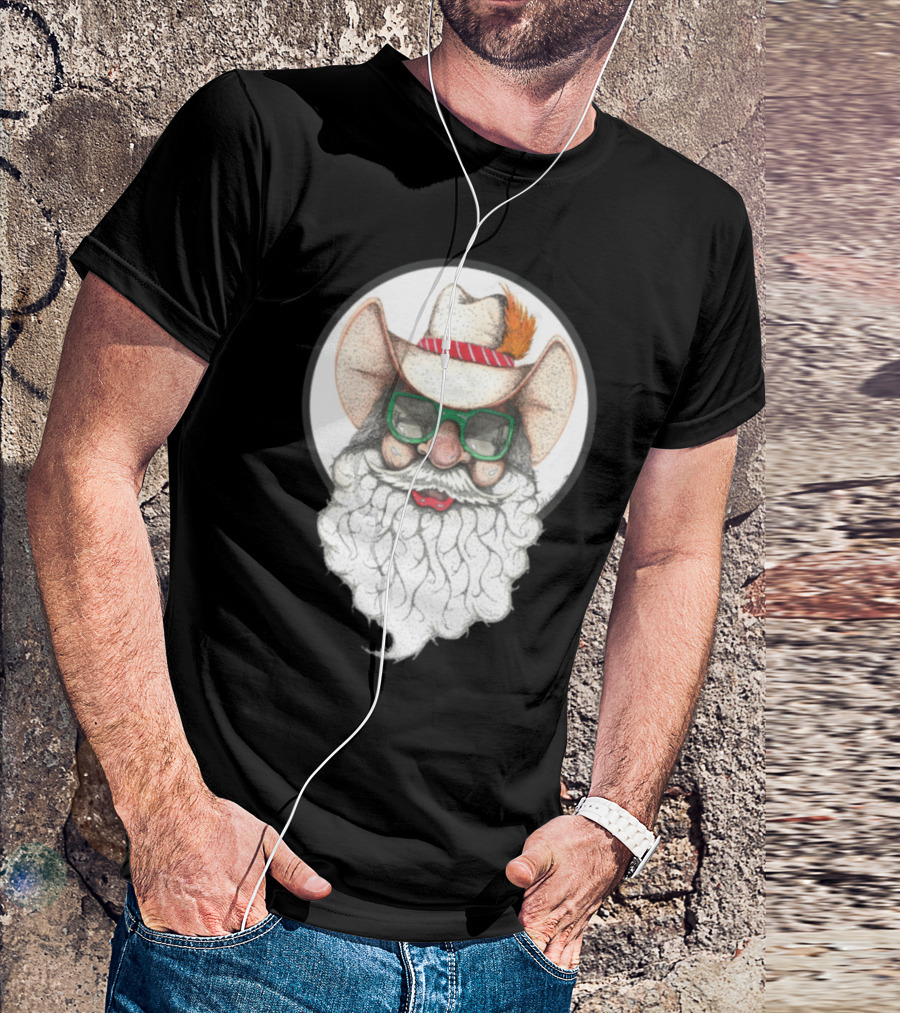 Holiday Cowboy Santa With Green Glasses And Feathered Hat T-Shirt