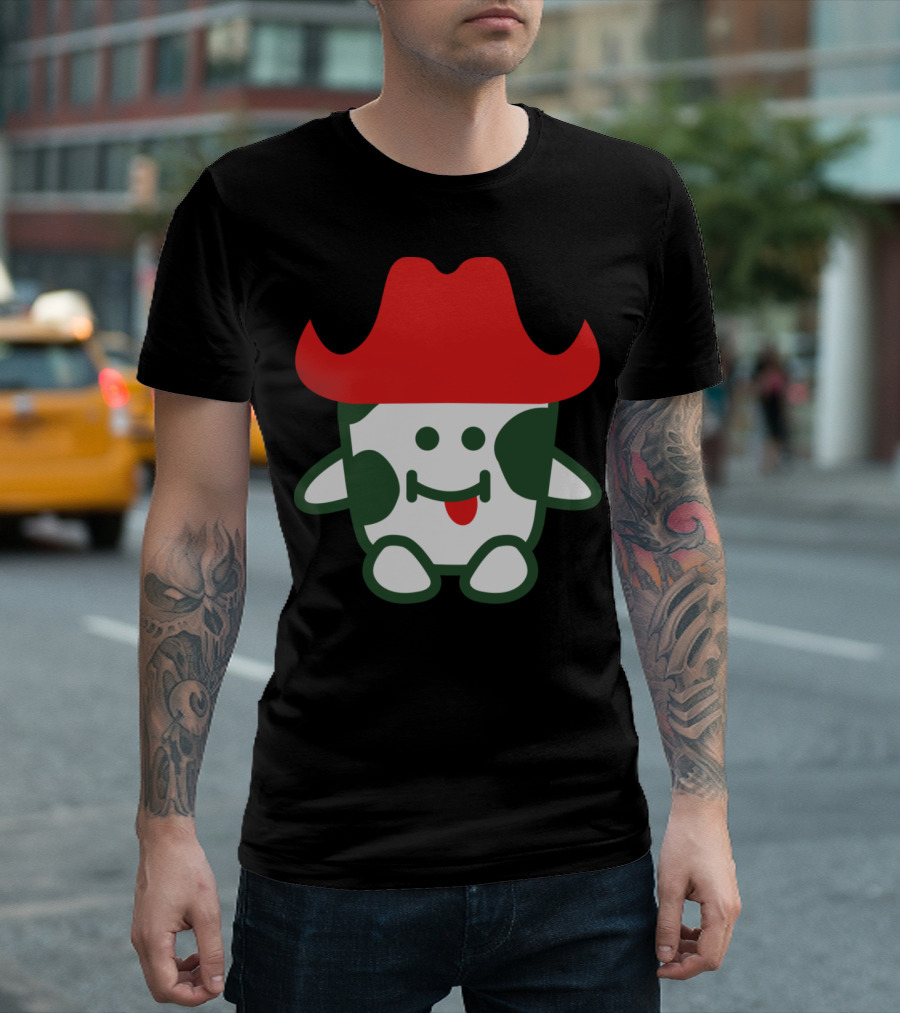Moody Cowboy Yoshi Parody with Red Cowboy Hat and Green Spots T-Shirt