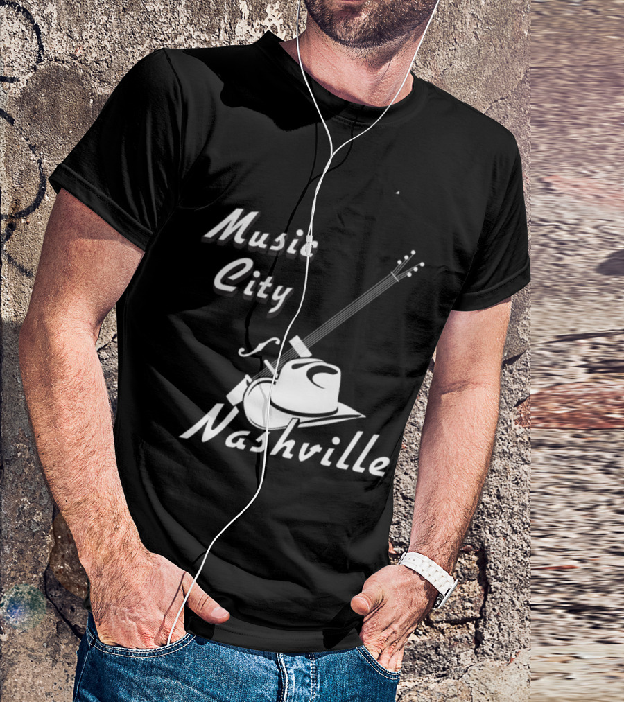 Music City Nashville Guitar And Cowboy Hat T-Shirt
