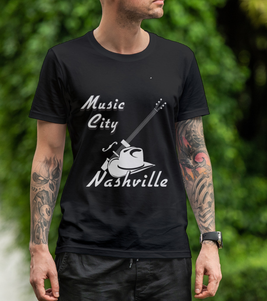 Music City Nashville Guitar And Cowboy Hat T-Shirt