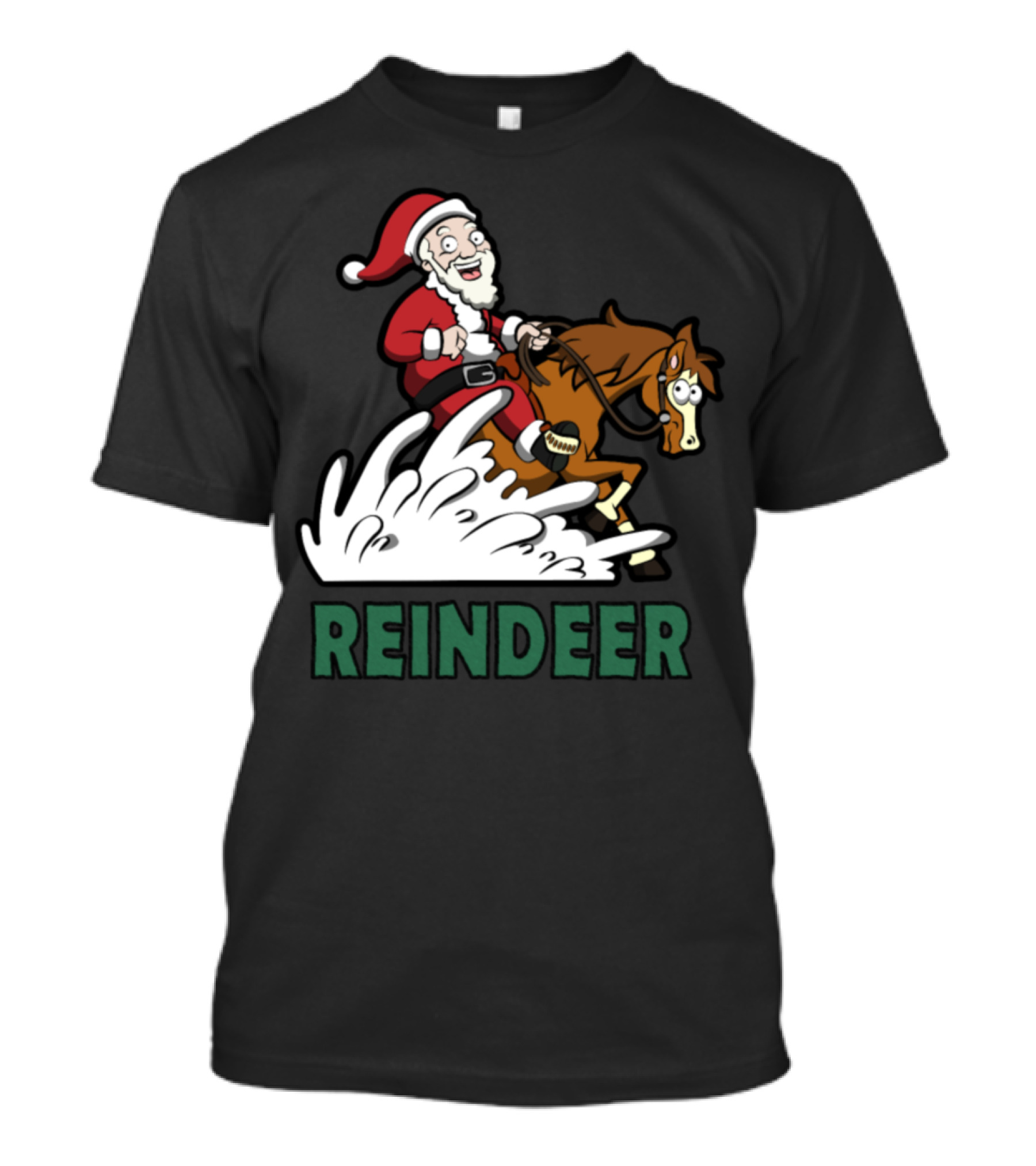 Santa Riding Reindeer In Western Style Scene T-Shirt