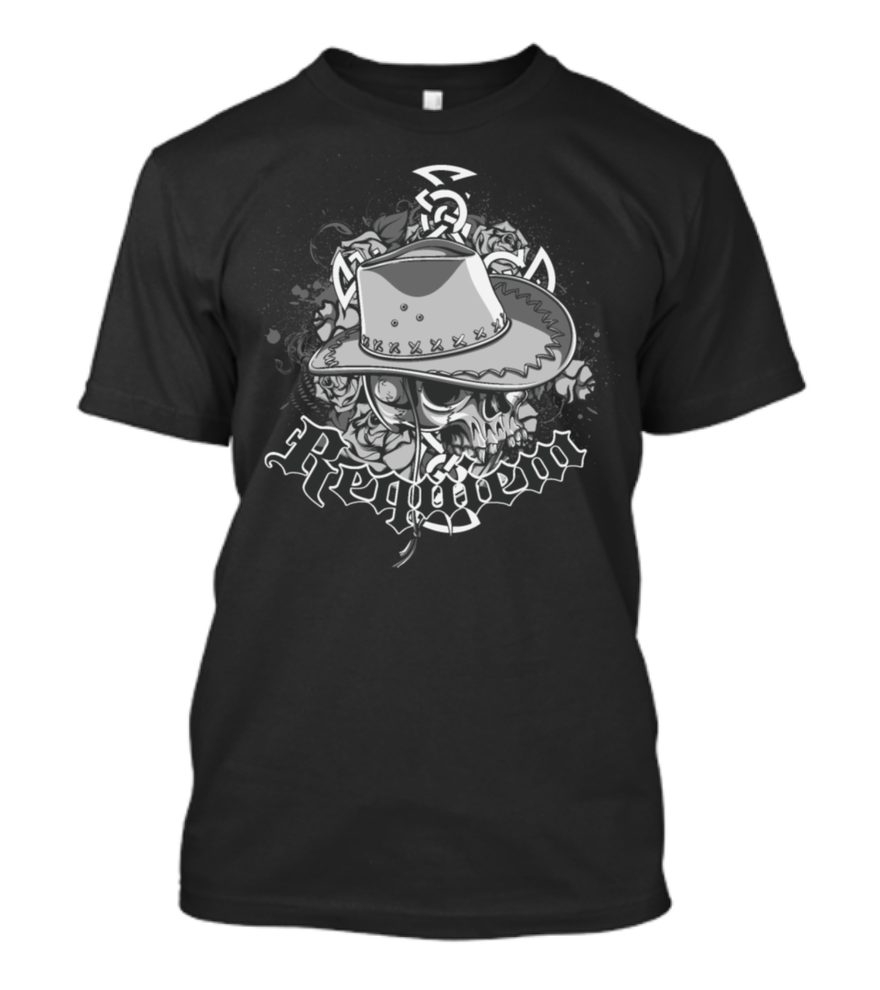 Requiem Grim Skull With Cowboy Hat And Roses T-Shirt