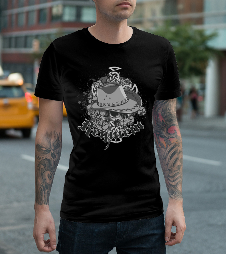 Requiem Grim Skull With Cowboy Hat And Roses T-Shirt
