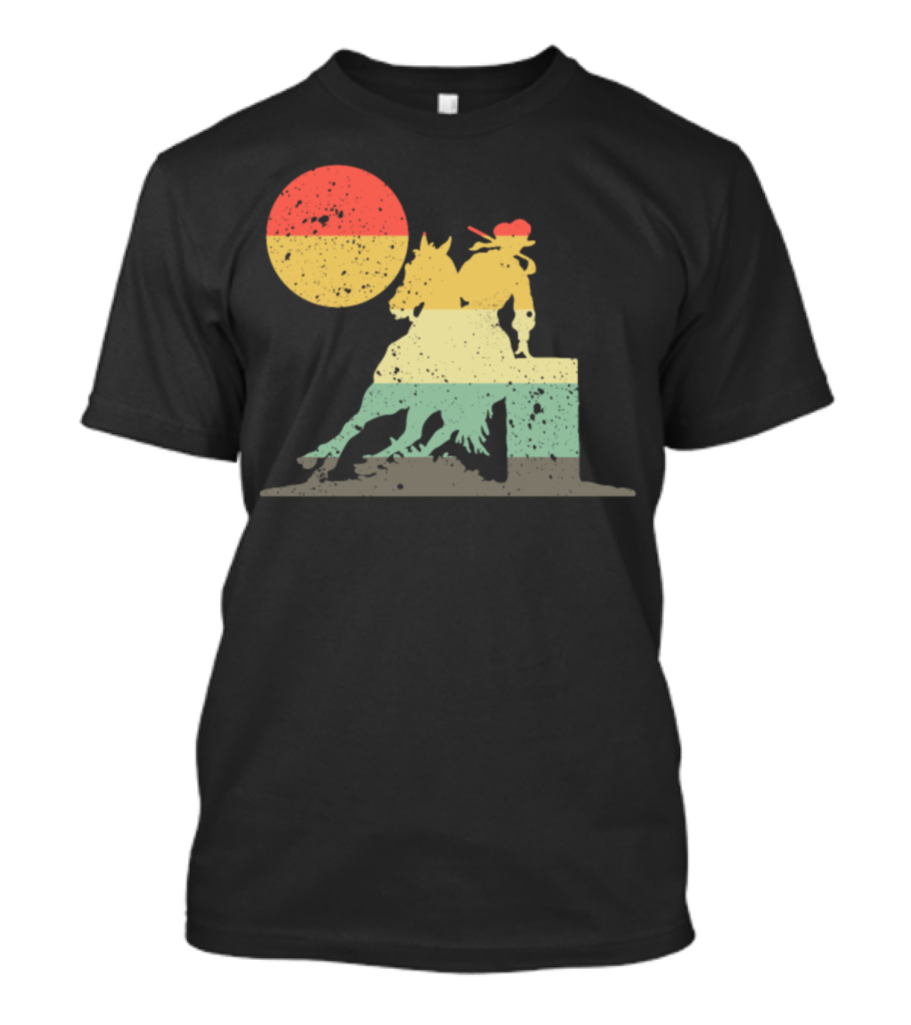 Retro Barrel Race Horse Rider Silhouette With Sun T-Shirt