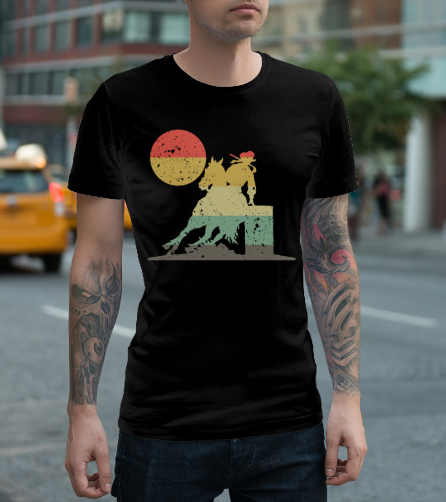 Retro Barrel Race Horse Rider Silhouette With Sun T-Shirt