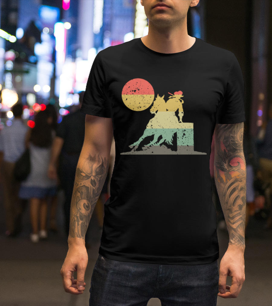 Retro Barrel Race Horse Rider Silhouette With Sun T-Shirt