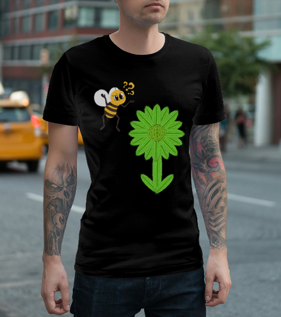 Cute Bee Searching for Nectar on Cactus-Shaped Flower T-Shirt