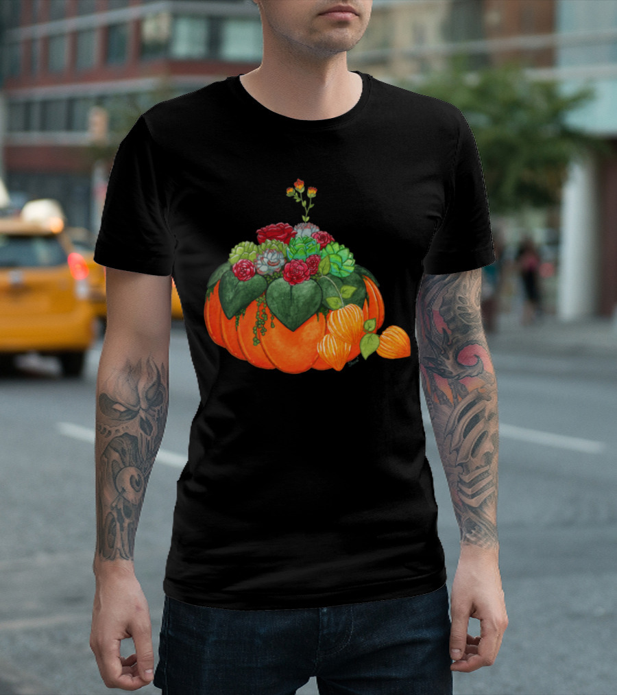 Autumn Bouquet Succulent Pumpkin Floral Arrangement T-Shirt