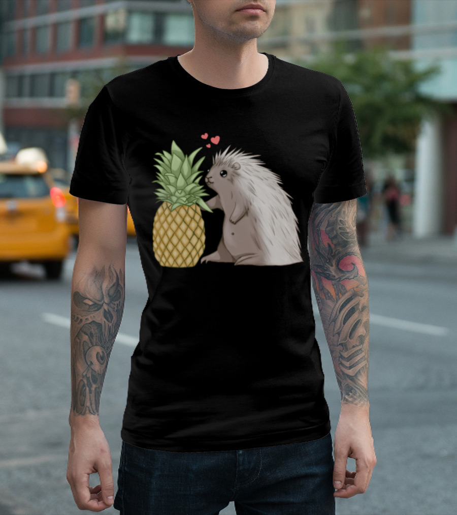 Cute Porcupine Lover With Pineapple And Hearts T-Shirt