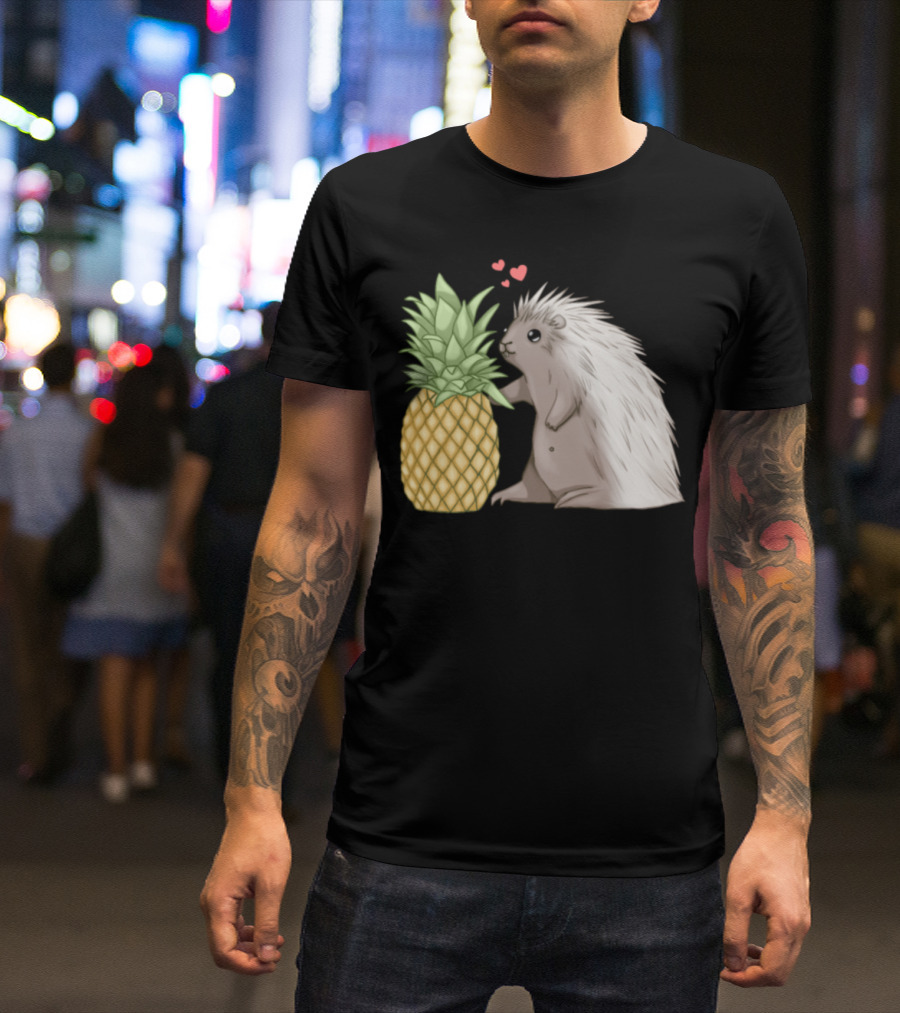 Cute Porcupine Lover With Pineapple And Hearts T-Shirt