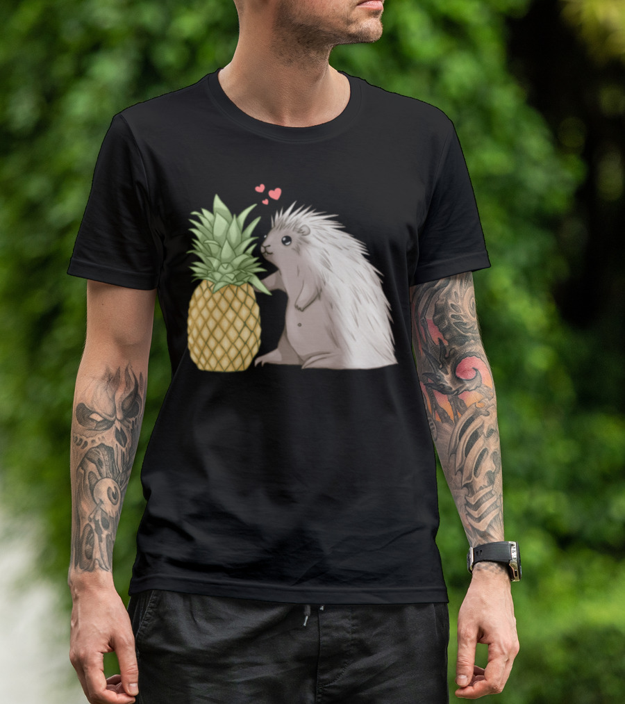 Cute Porcupine Lover With Pineapple And Hearts T-Shirt