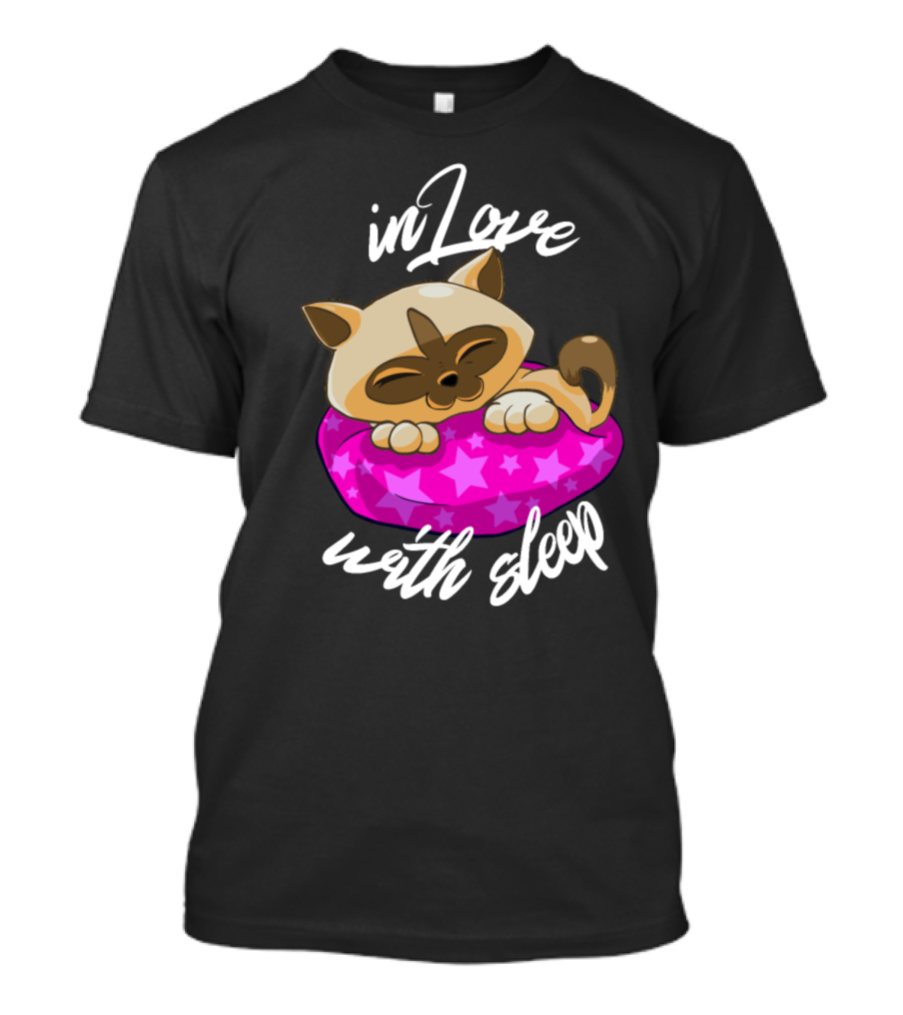 In Love With Sleep Cuddly Cat On Star Pillow T-Shirt