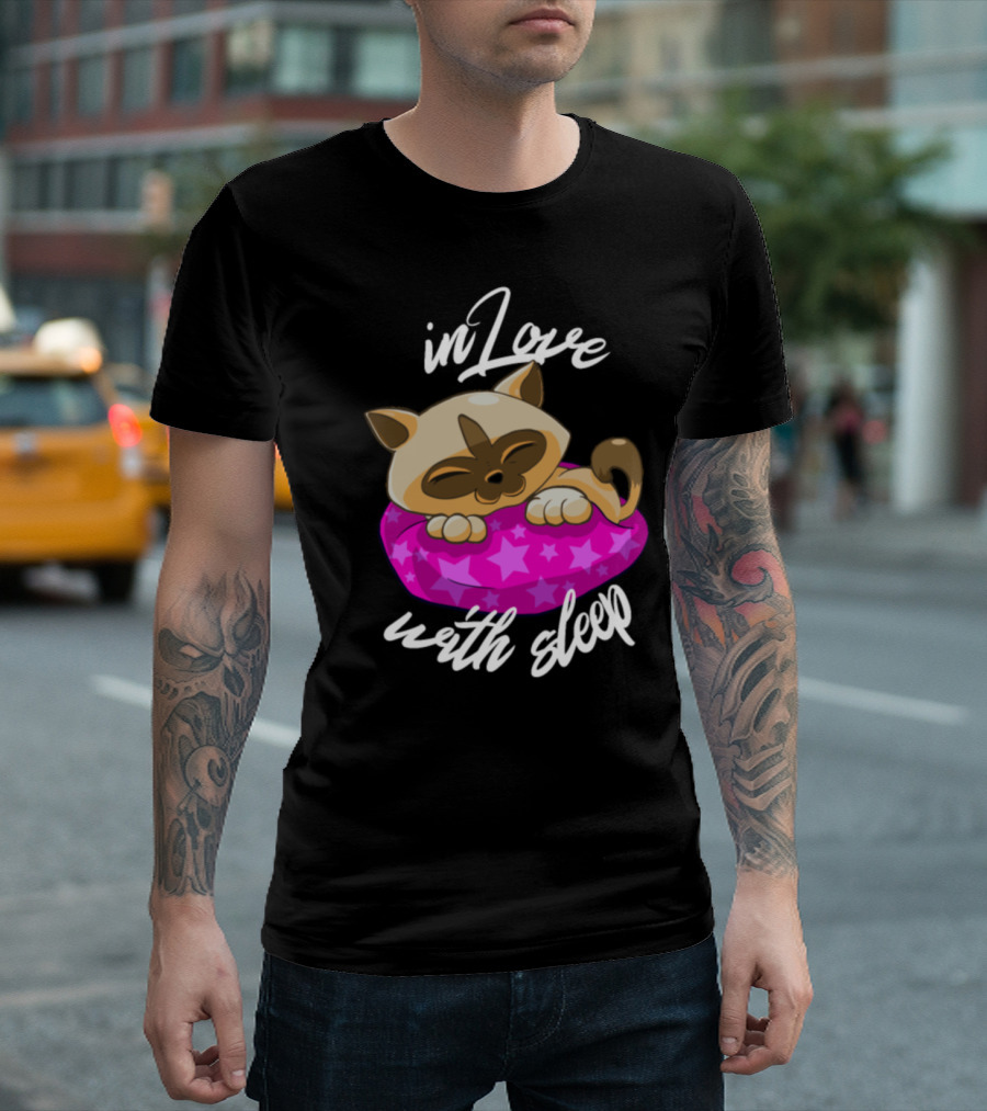 In Love With Sleep Cuddly Cat On Star Pillow T-Shirt