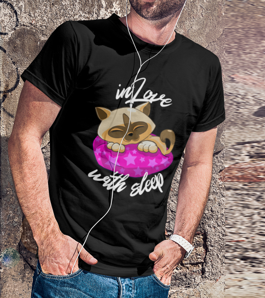 In Love With Sleep Cuddly Cat On Star Pillow T-Shirt