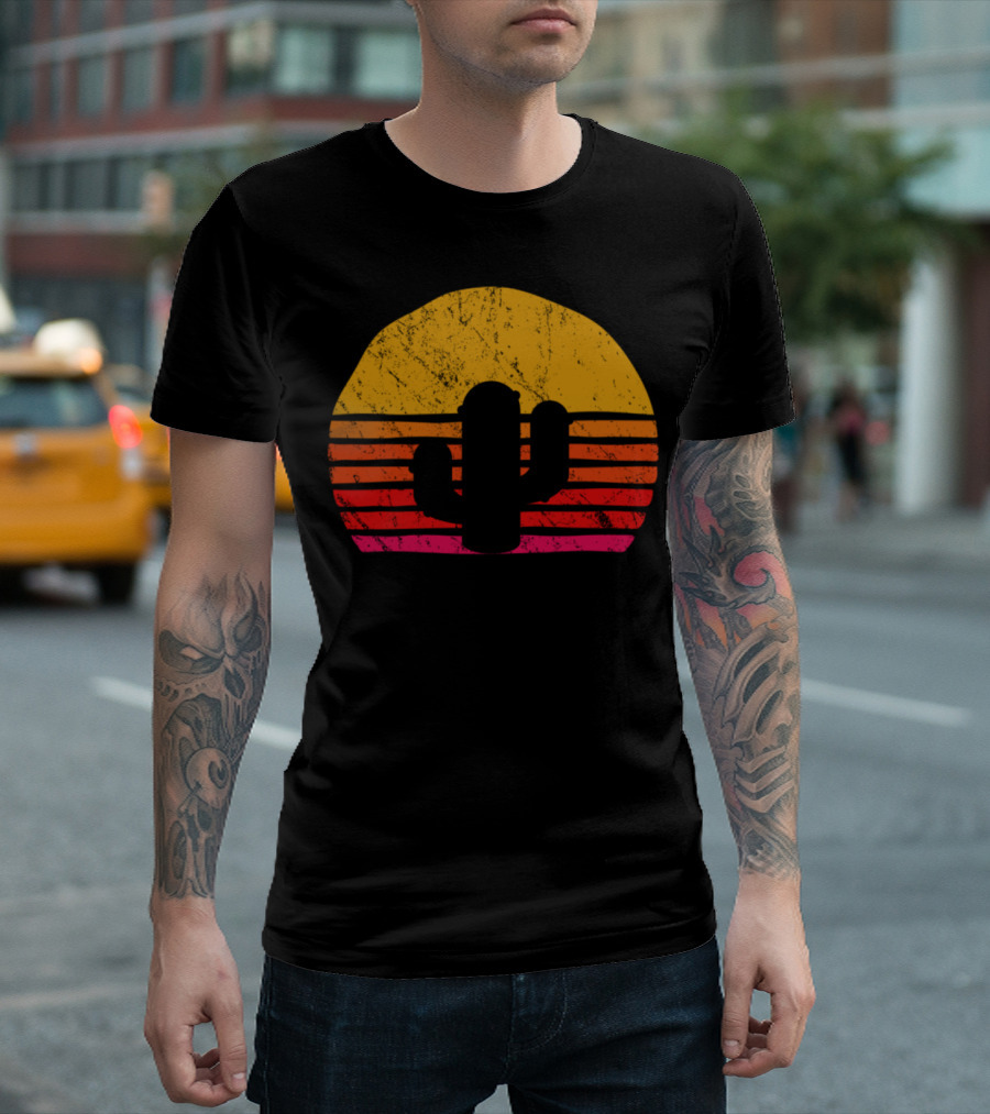 Vintage Cactus Tree Retro Sunset T-Shirt