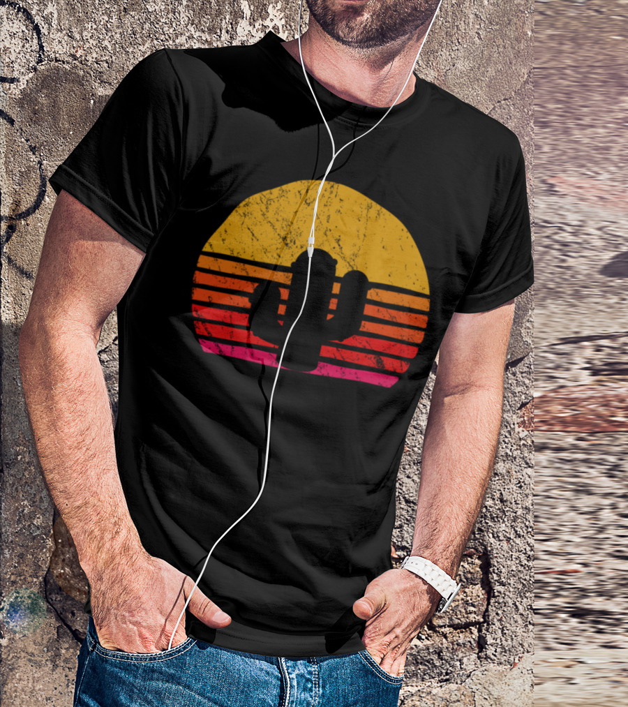 Vintage Cactus Tree Retro Sunset T-Shirt