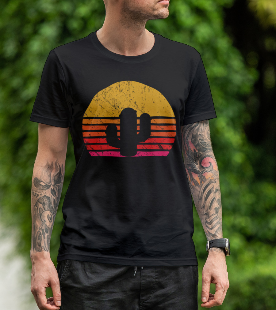 Vintage Cactus Tree Retro Sunset T-Shirt
