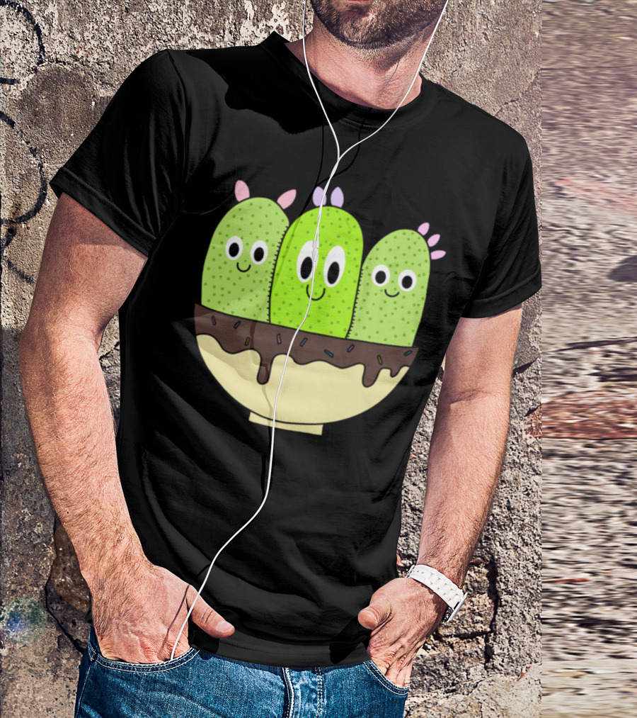 Cacti Trio Smiling In Chocolate Sprinkled Bowl T-Shirt