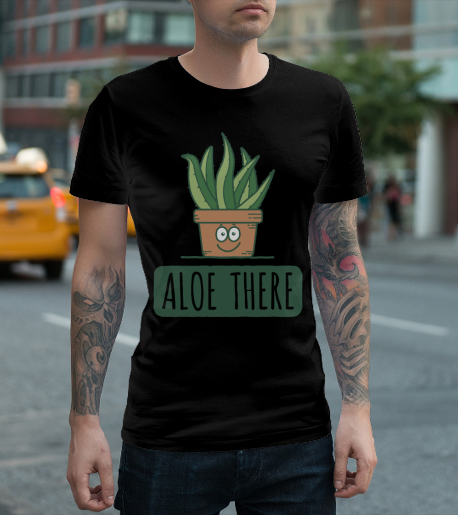 Aloe There Smiling Potted Plant With Cute Face T-Shirt