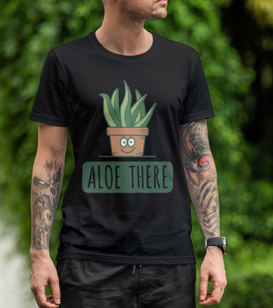 Aloe There Smiling Potted Plant With Cute Face T-Shirt