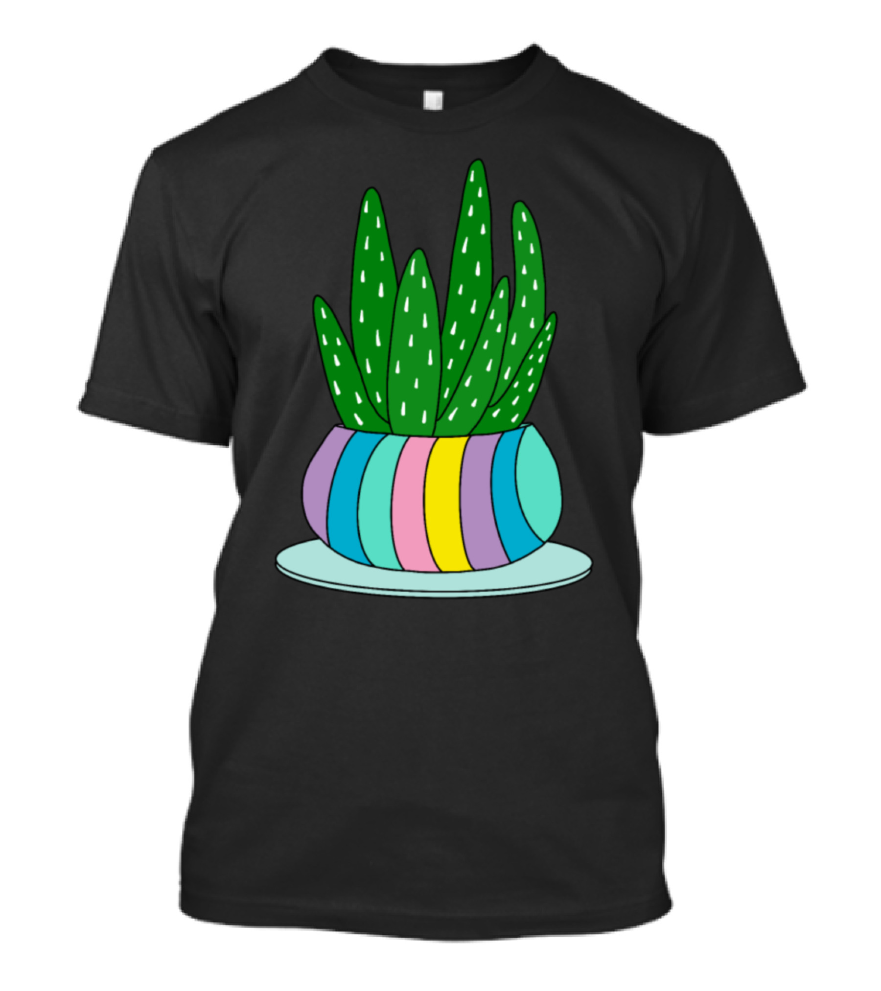 Aloe Vera Succulent In A Candy Colored Pot With Pastel Stripes T-Shirt