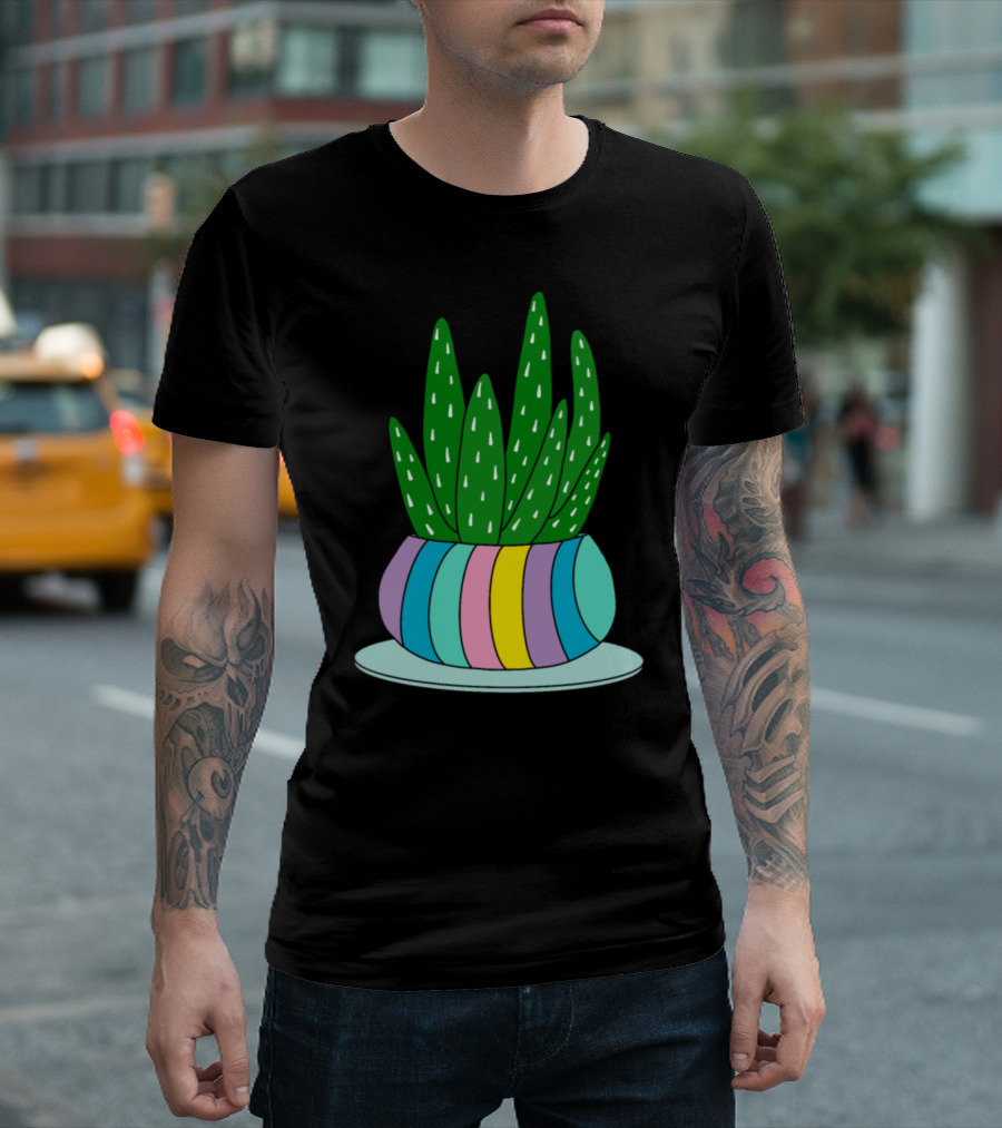 Aloe Vera Succulent In A Candy Colored Pot With Pastel Stripes T-Shirt