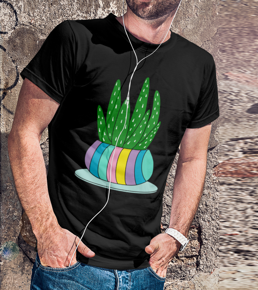 Aloe Vera Succulent In A Candy Colored Pot With Pastel Stripes T-Shirt