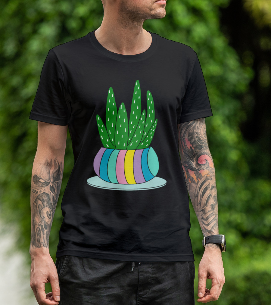 Aloe Vera Succulent In A Candy Colored Pot With Pastel Stripes T-Shirt