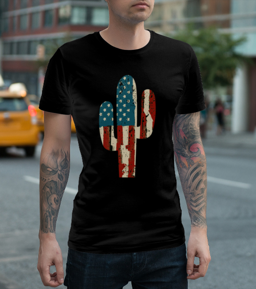 USA Patriotic 4th of July Cactus Flag T-Shirt