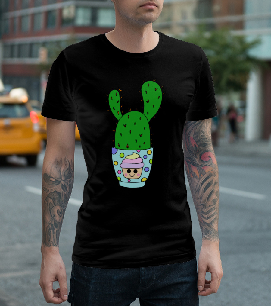 Angel Wings Cactus in Polka Dot Cupcake Pot T-Shirt