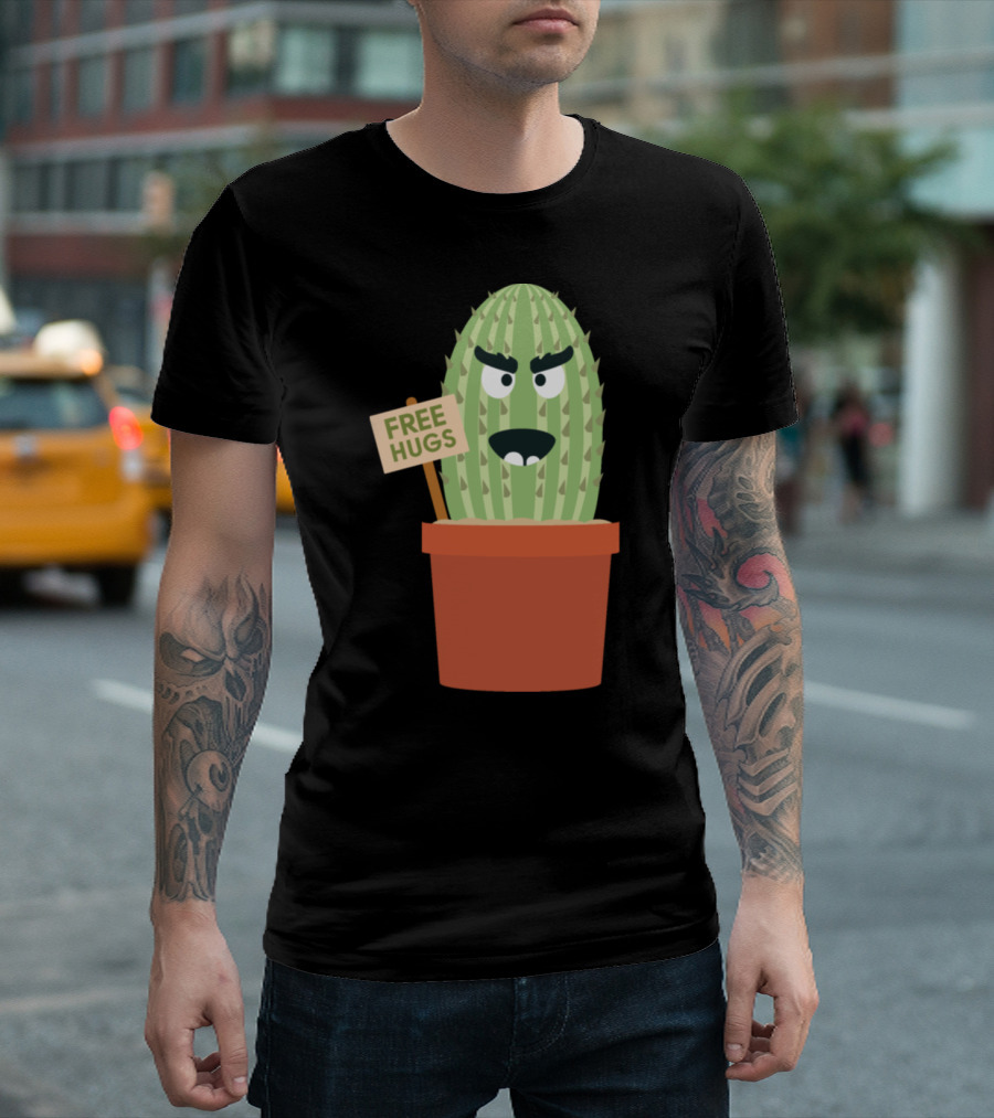 Free Hugs Angry Cactus Pot T-Shirt