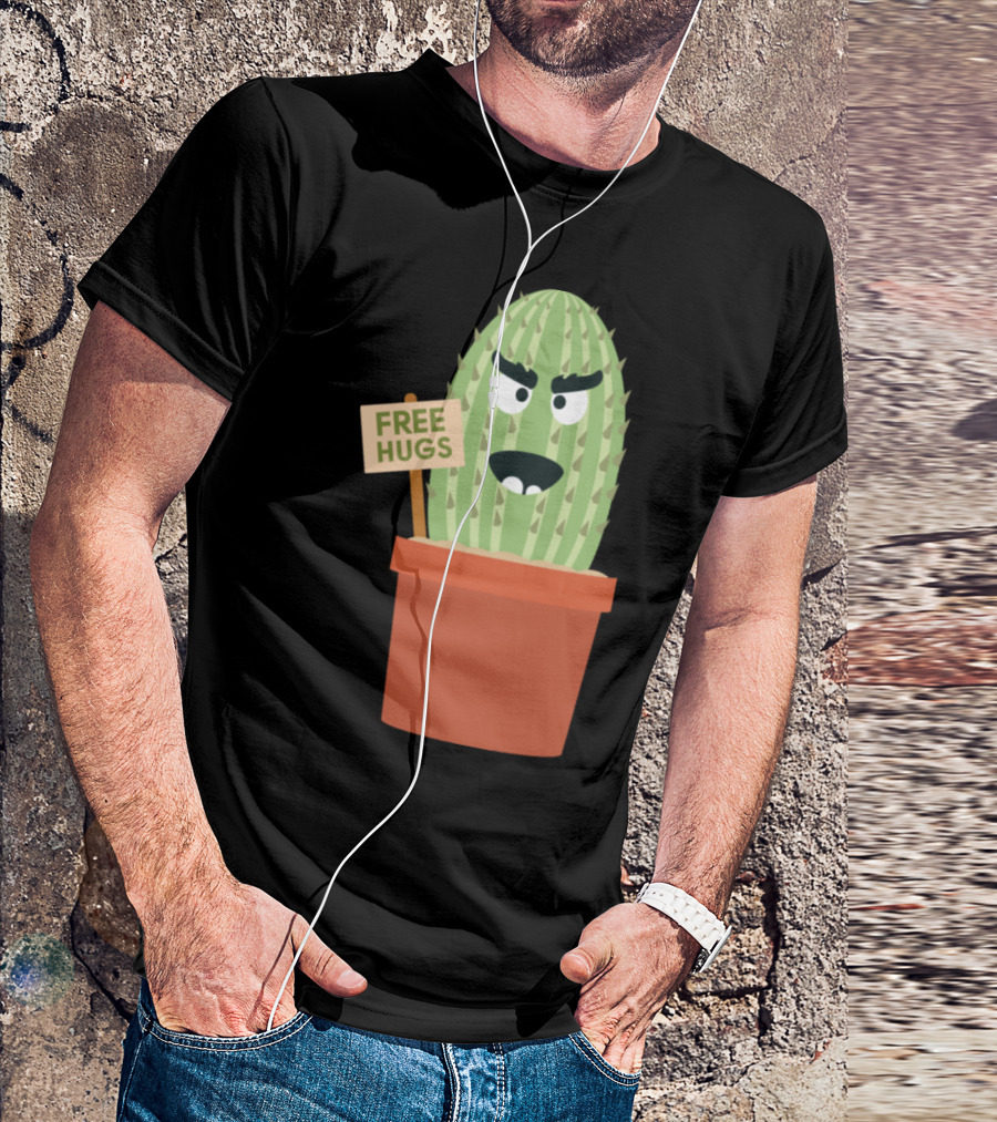 Free Hugs Angry Cactus Pot T-Shirt