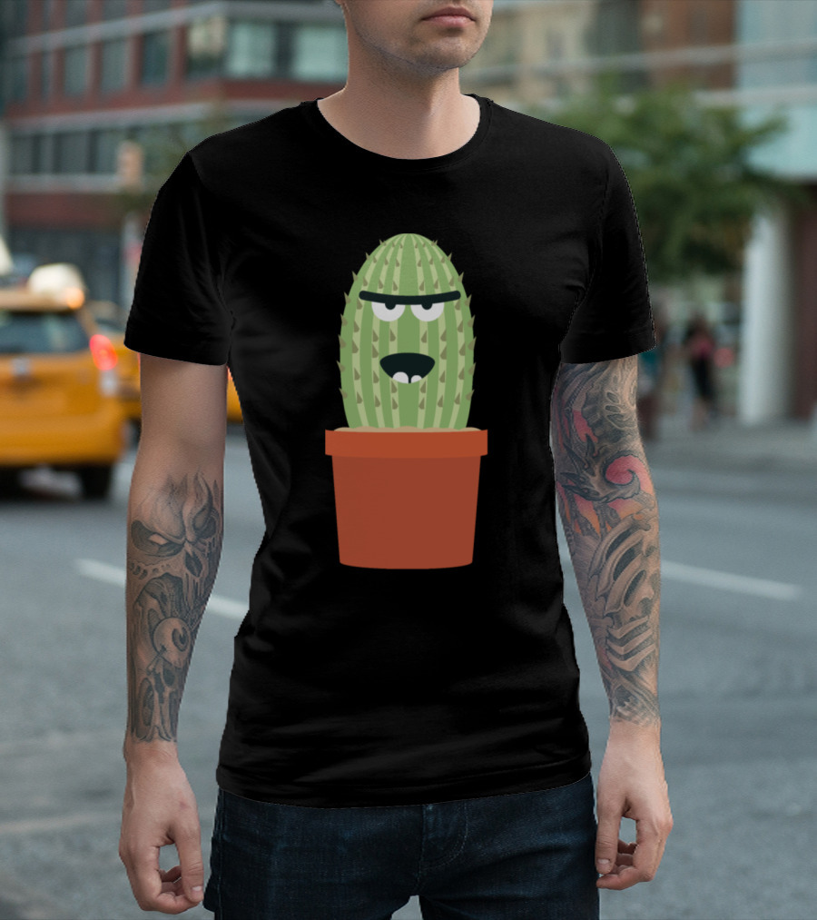 Angry Cactus Cartoon Face in Pot T-Shirt
