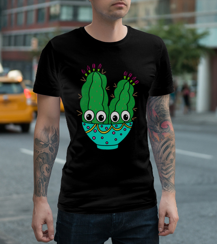 Three-Eyed Cacti in Decorative Bowl with Dots and Swirls T-Shirt