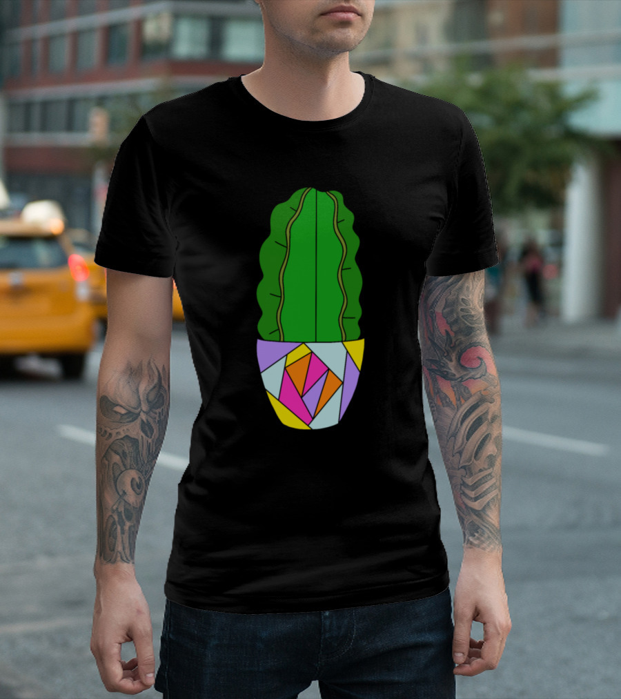Armatocereus Cactus in Colorful Geometric Pot T-Shirt