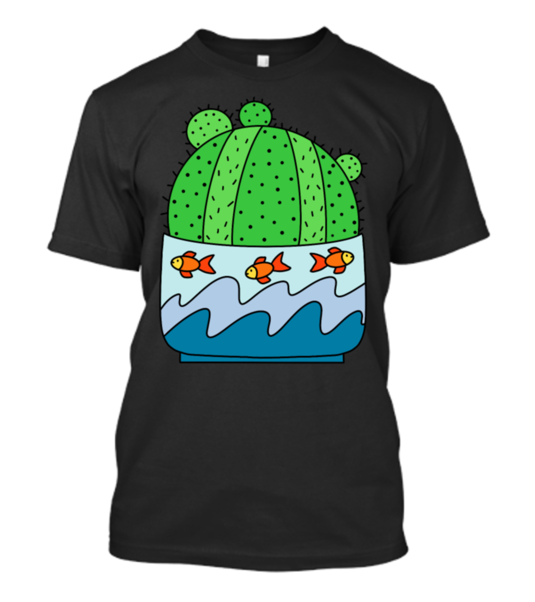 Ball Cactus With Goldfish And Waves In Pot T-Shirt
