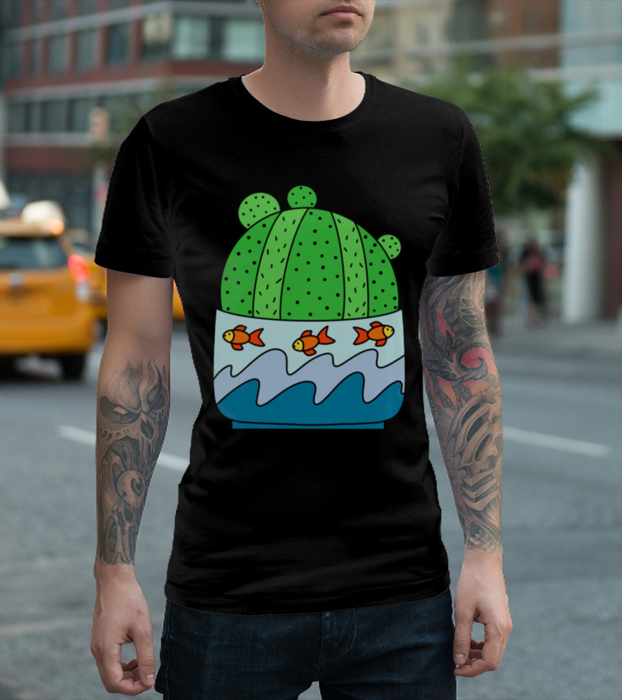 Ball Cactus With Goldfish And Waves In Pot T-Shirt