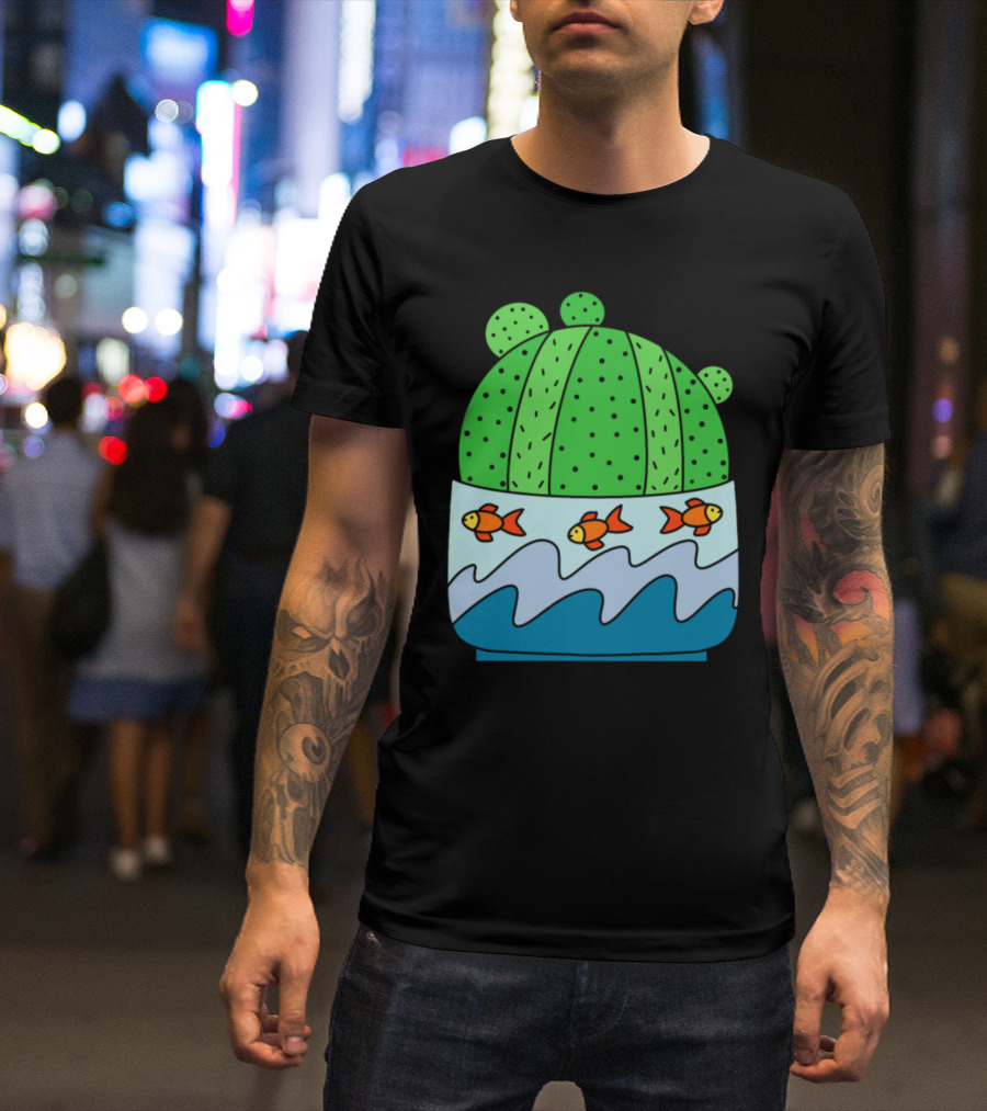 Ball Cactus With Goldfish And Waves In Pot T-Shirt