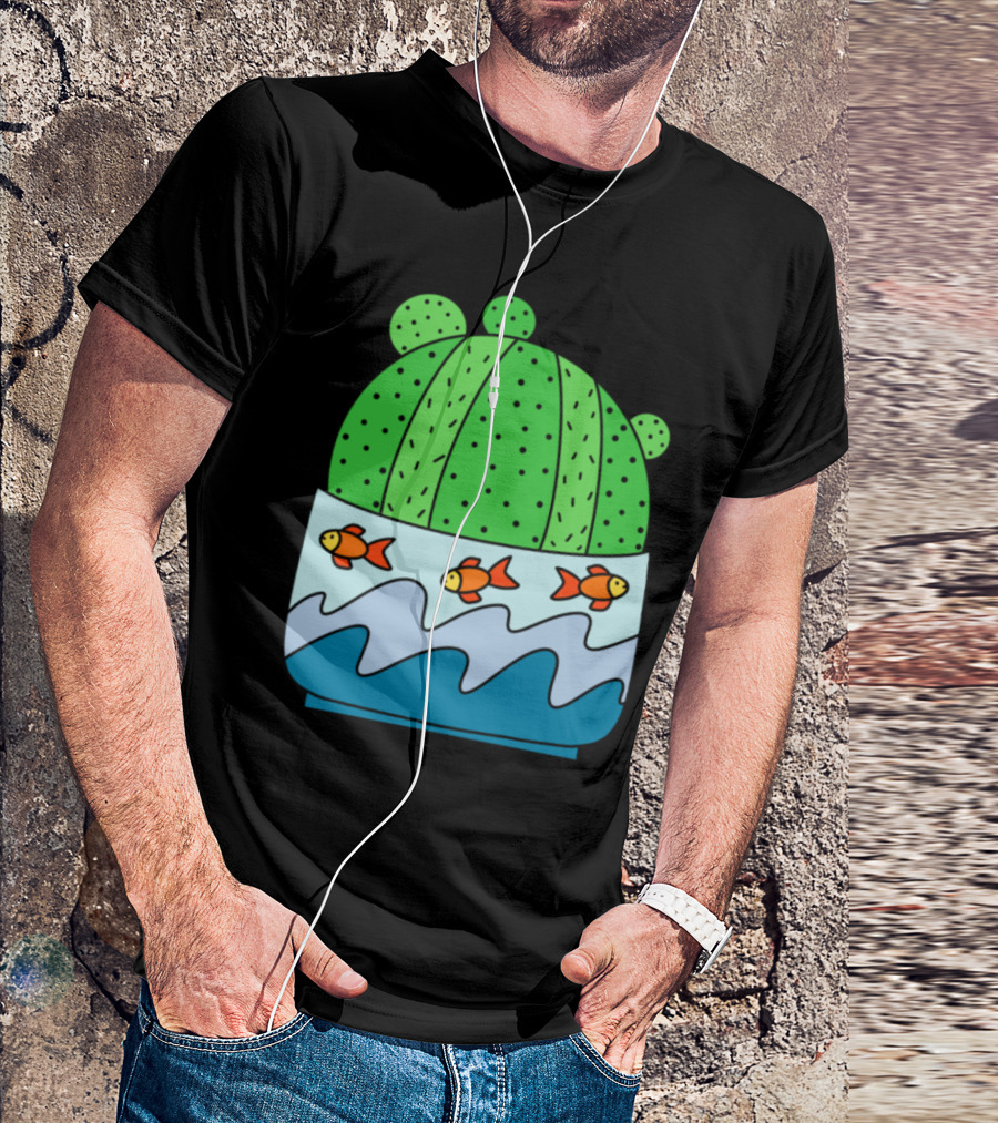 Ball Cactus With Goldfish And Waves In Pot T-Shirt