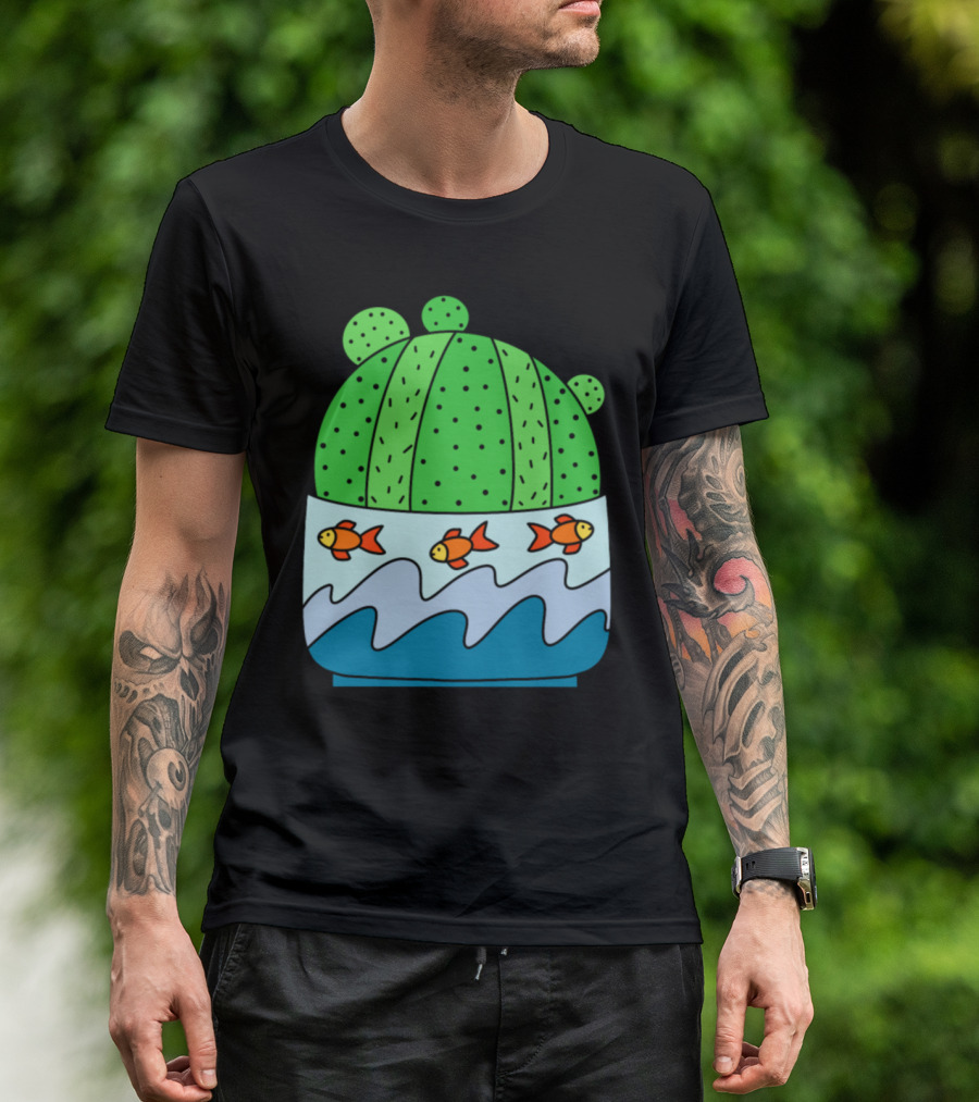 Ball Cactus With Goldfish And Waves In Pot T-Shirt