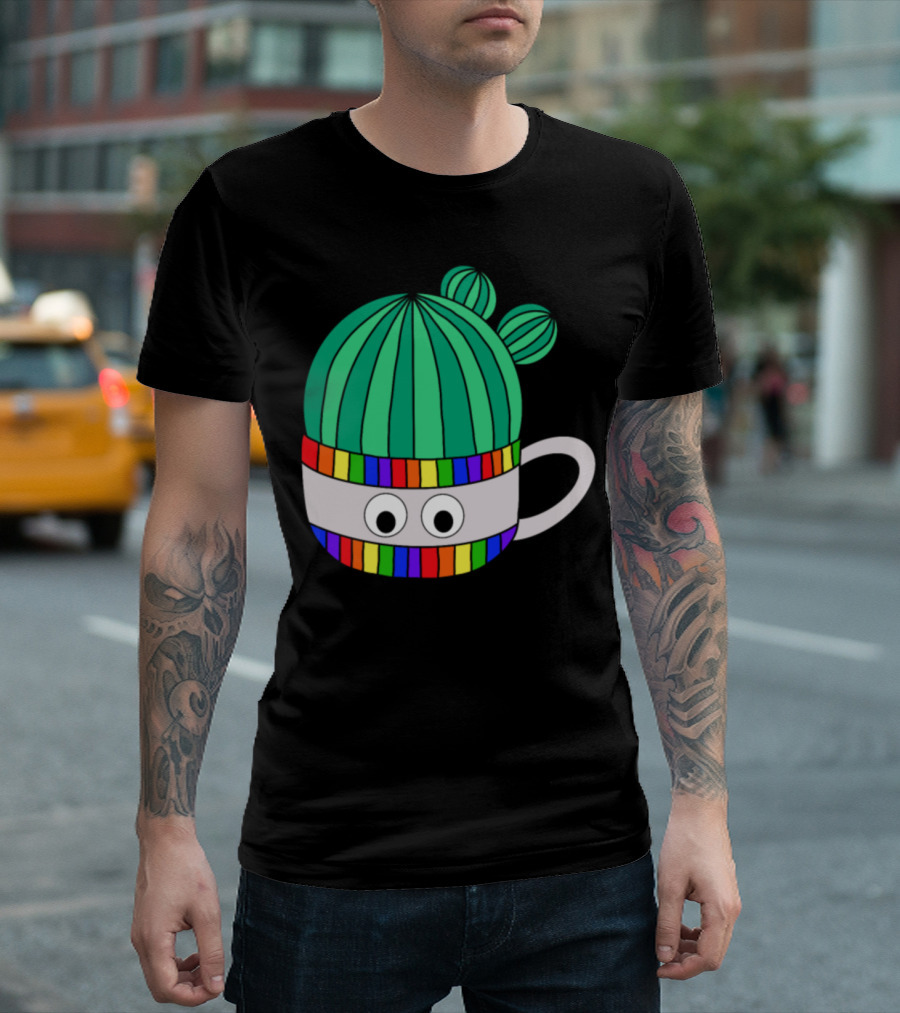 Barrel Cactus Coffee Mug with Rainbow Stripes and Googly Eyes T-Shirt