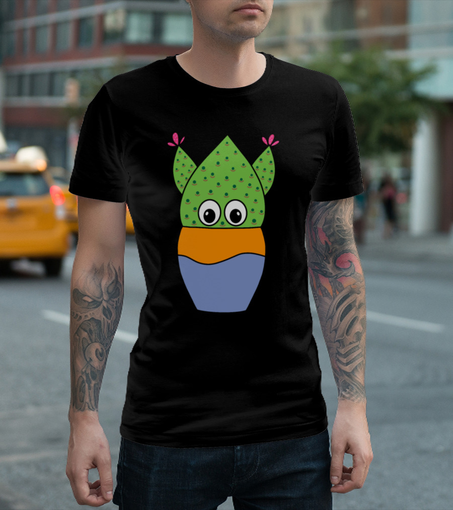 Playful Beavers Tail Cactus Cartoon In Colorful Jar T-Shirt